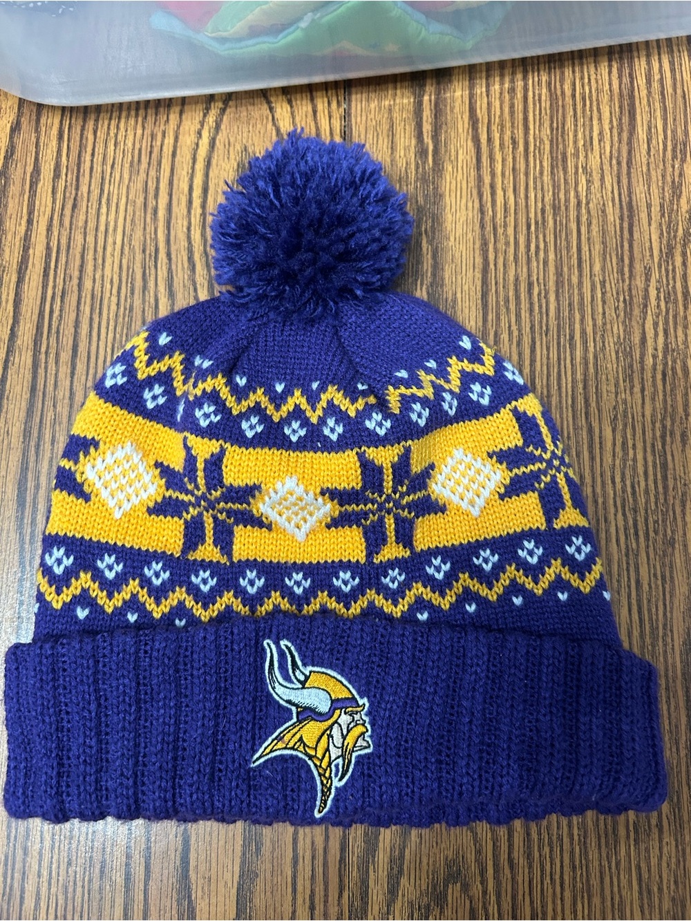 Reebok Purple and Gold Pom Knit Beanie with Vikings Logo